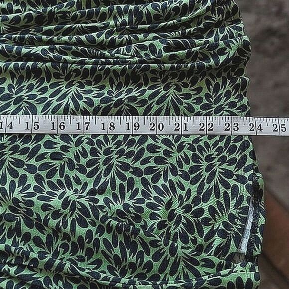 Vtg Y2K lime green abstract floral print fit and flare skirt set - Picture 14 of 14